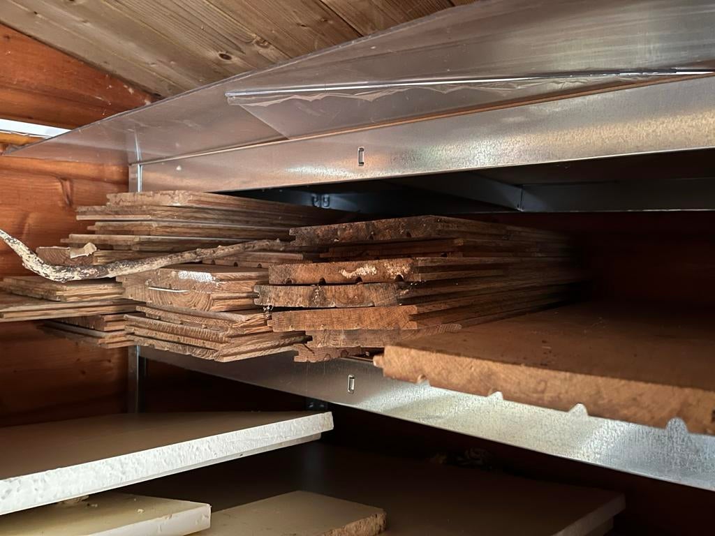 Restanten houten vloerplanken - 15.5 cm breed, 1.8 cm dik, Doe-het-zelf en Verbouw, Hout en Planken, Ophalen, Gebruikt, Minder dan 25 mm