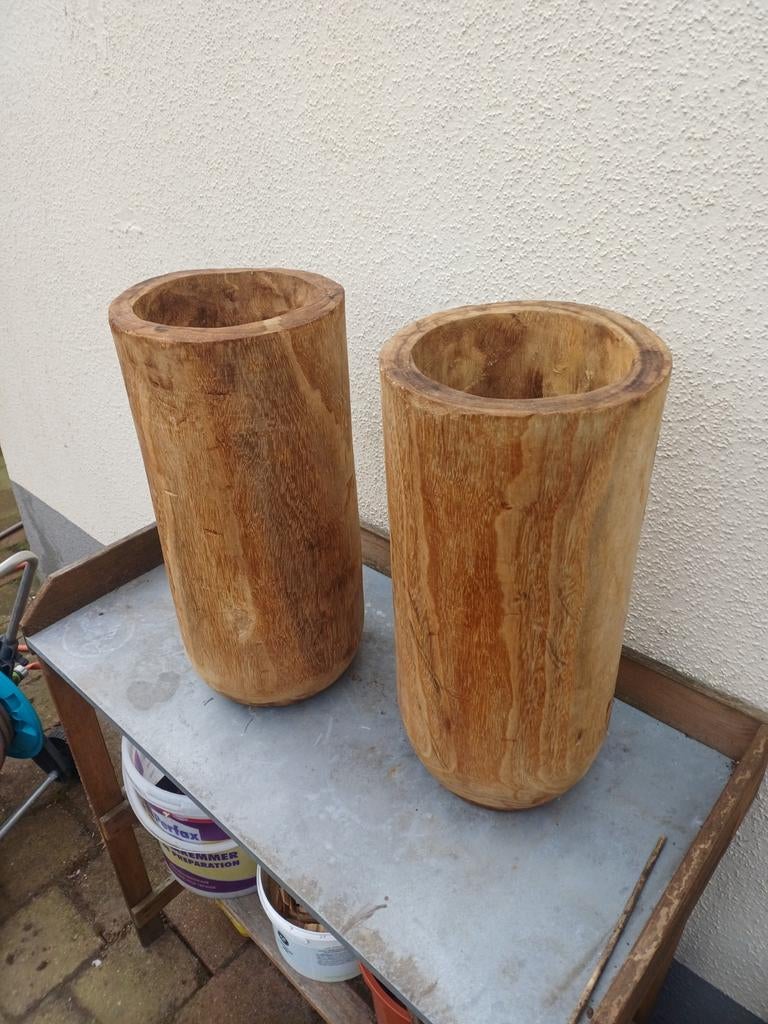 Exclusieve twee grote palm vaassen zie foto's  handgemaakte, Ophalen of Verzenden
