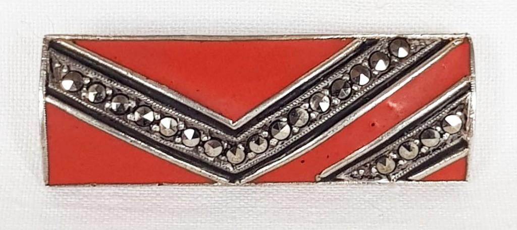 Broche Art Deco markasiet email FAHRNER., Ophalen of Verzenden, Zilver, Broche