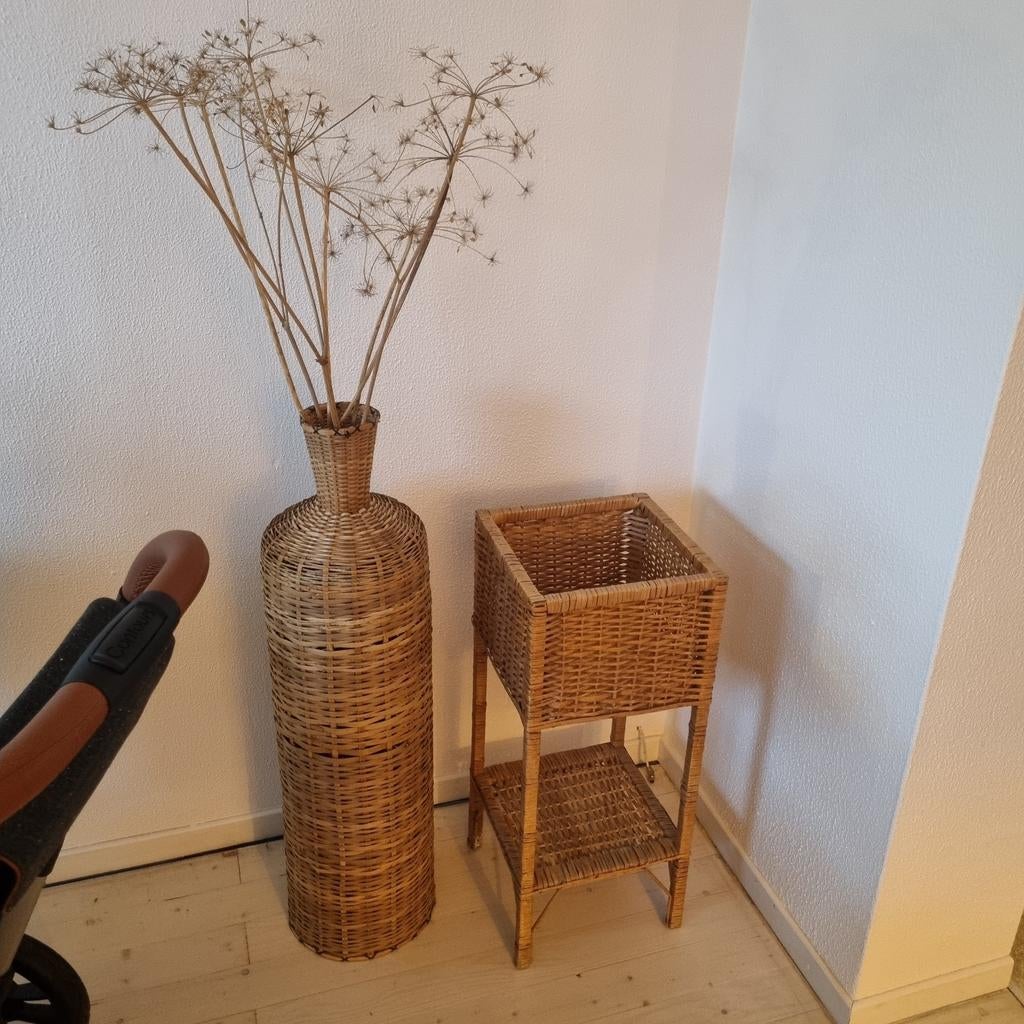 Vintage rotan plantenbak, Tuin en Terras, Bloembakken en Plantenbakken, Ophalen, Gebruikt, Rond