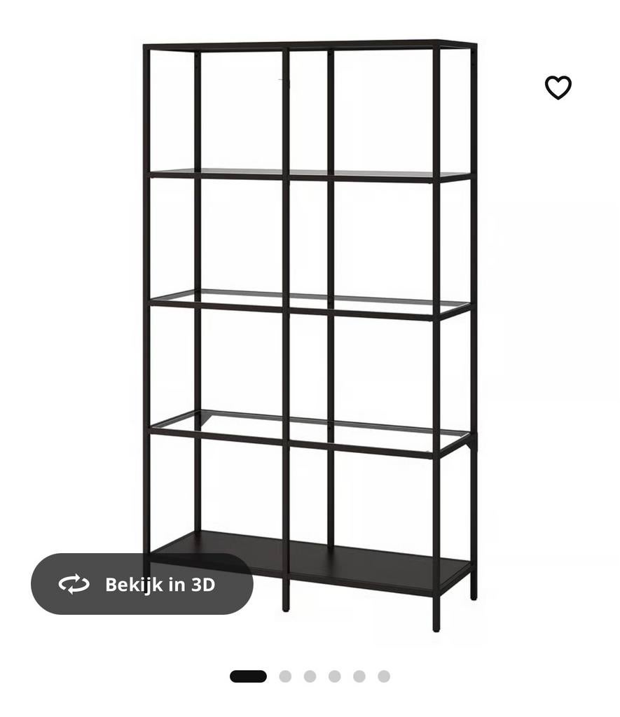 Moderne Zwarte Stellingkast met Glazen Planken, Huis en Inrichting, Kasten | Stellingkasten, Ophalen of Verzenden, Zo goed als nieuw