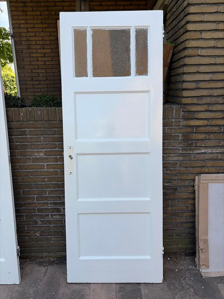 Jaren 30 paneeldeur met glaspanelen, Doe-het-zelf en Verbouw, Ophalen, Gebruikt, Minder dan 80 cm, Binnendeur