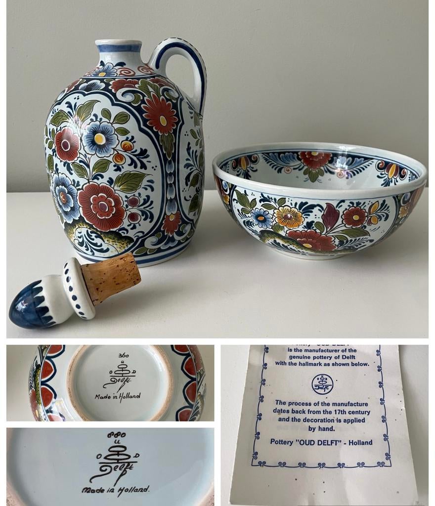 Pottery Oud Delft - Antieke Karaf en Kom incl. certificaat, Antiek en Kunst, Antiek | Keramiek en Aardewerk, Ophalen of Verzenden