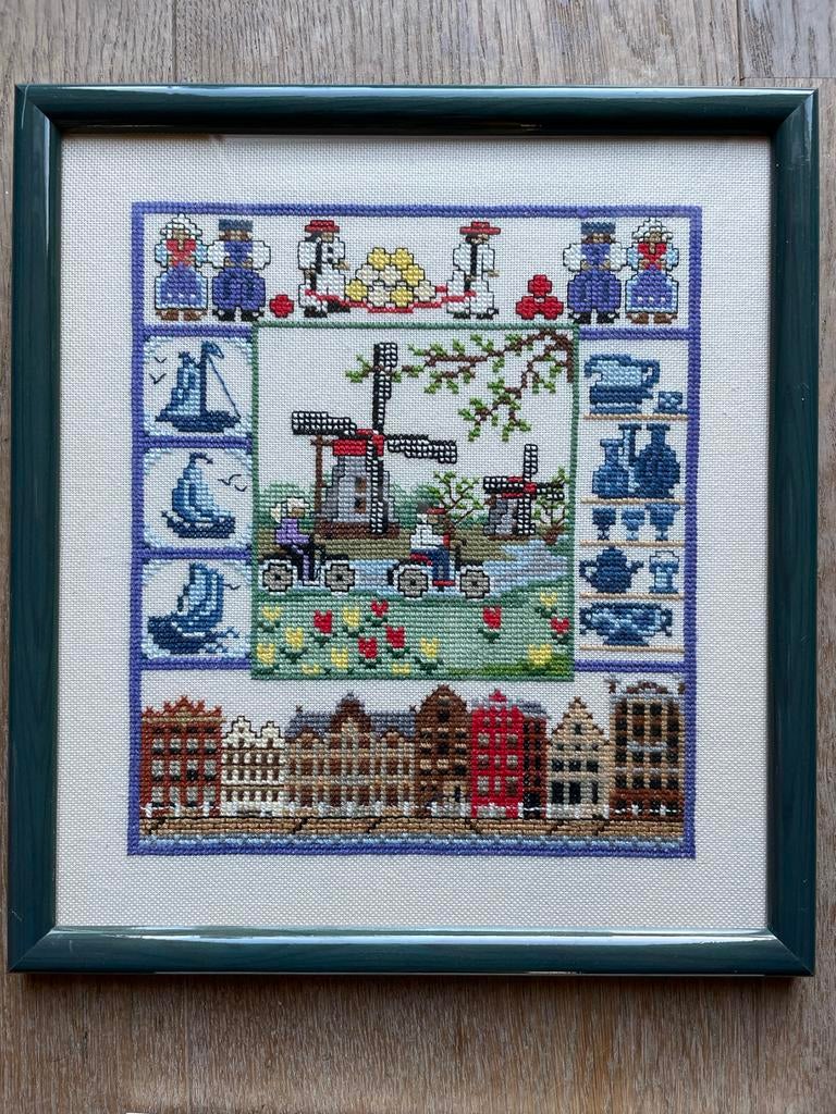 Prachtig ingelijst borduurwerk met Hollands tafereel, Ophalen of Verzenden, Zo goed als nieuw, Handborduren, Overige typen