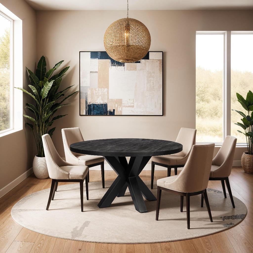 Ronde eettafel - 120 cm - Zwart - Mangohout - Dik frame