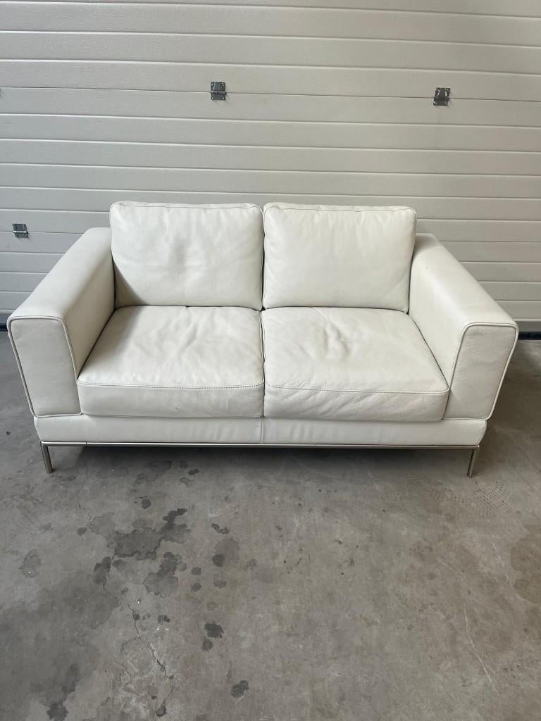 witte leren bank, Huis en Inrichting, Ophalen, Gebruikt, Tweepersoons, Rechte bank