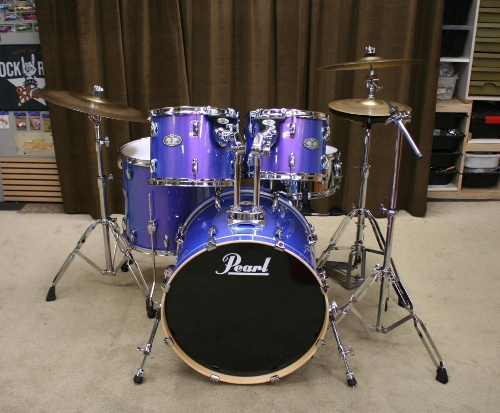 drumstel: pearl vision RB blue 22/12/13/16/14sn bekkenset, Muziek en Instrumenten, Ophalen, Jouwdrumstel@gmail.com, Pearl, Gebruikt