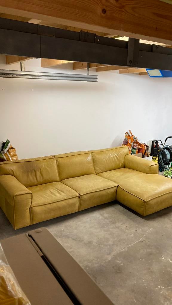 Leren hoekbank, africa leer, okergeel, Huis en Inrichting, Ophalen, Gebruikt, Leer