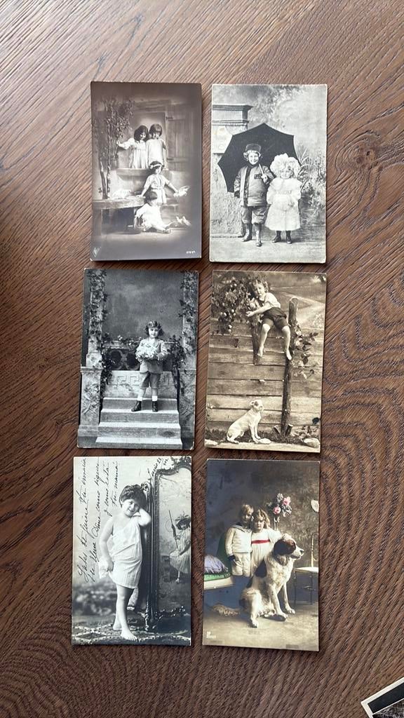 6 kinderkaarten. Kinderen, hond, duiven, paraplu etc, Ophalen of Verzenden, 1920 tot 1940, Kinderen