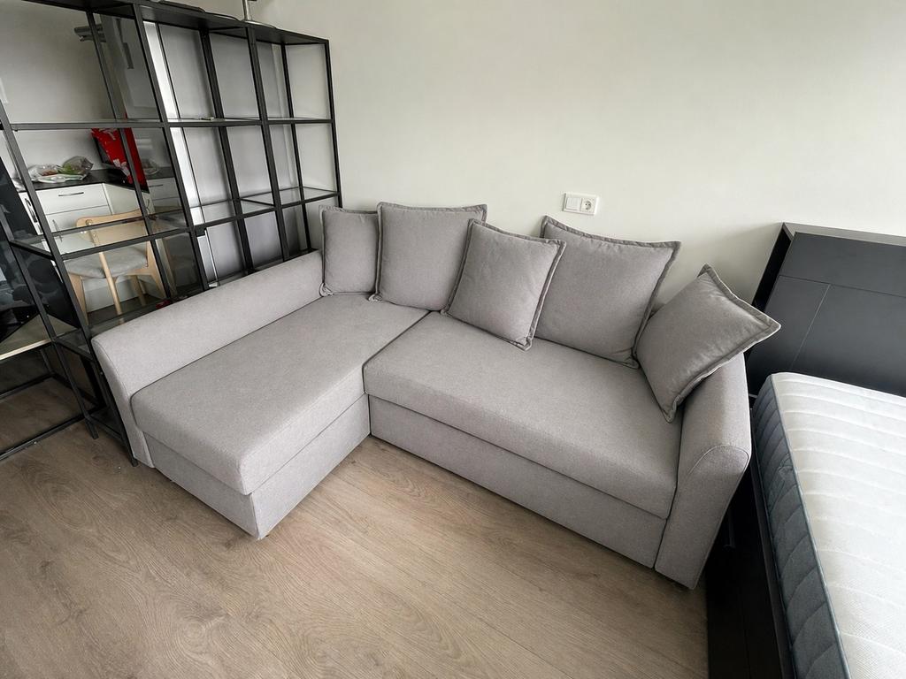 IKEA HOLMSUND slaapbank met chaise longue en opbergruimte, Ophalen, Zo goed als nieuw, Grijs