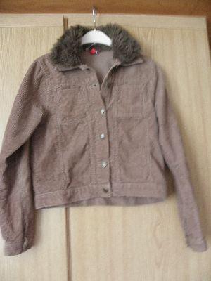 Bruin katoenen rib jasje met bontkraag GIRLS 164 nieuwstaat, Meisje, Ophalen of Verzenden, Zo goed als nieuw, Jurk of Rok