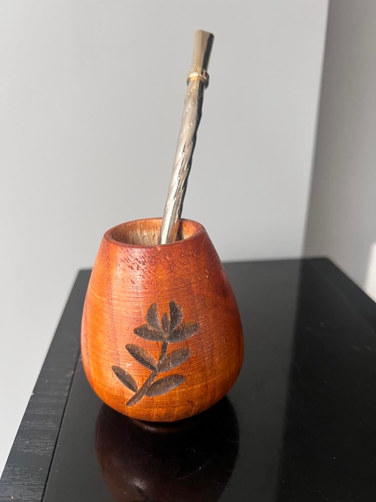 HAND MADE ORIGINELE YARBA MATE HOUTEN BEKER + BOMBILLA, Ophalen of Verzenden, Zo goed als nieuw