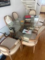 Grote glazen eetkamertafel met stoelen, Ophalen, Gebruikt, 50 tot 100 cm, Vijf personen of meer