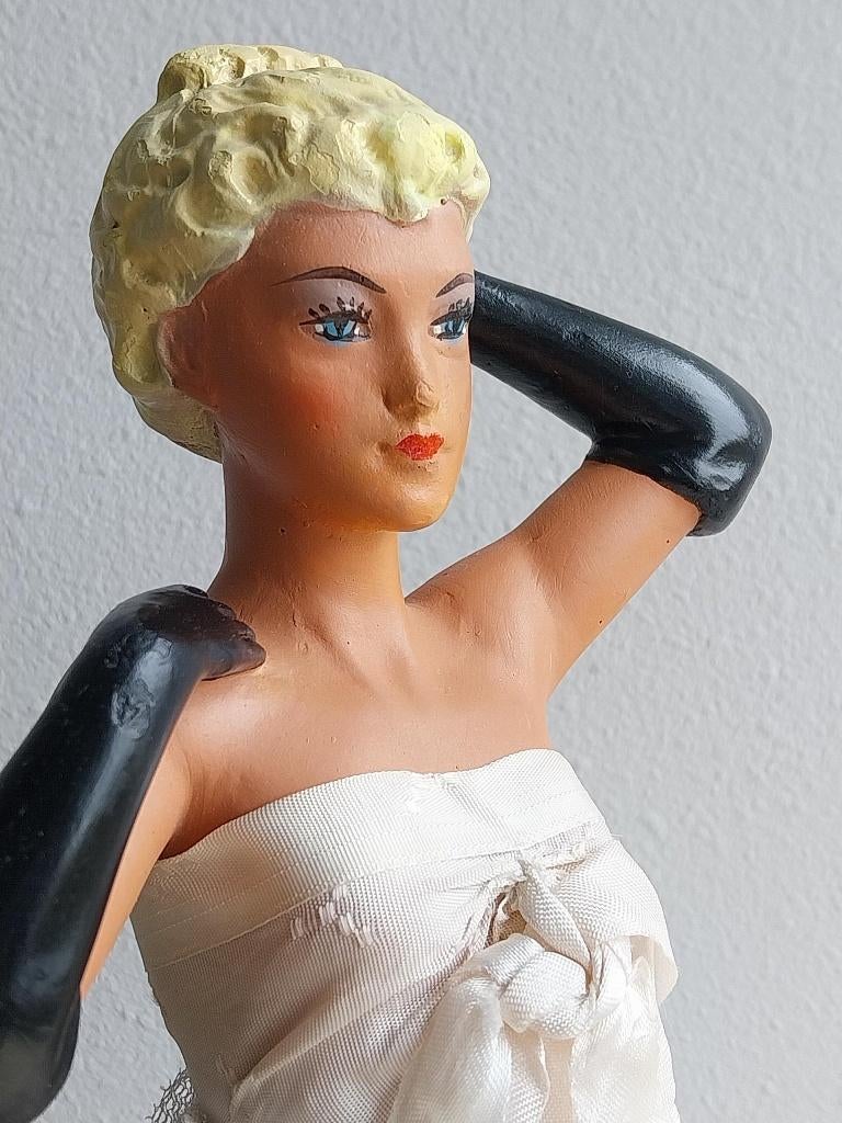 Vintage halfpop dame met handschoenen jaren 40 etalage pop, Ophalen of Verzenden, Gebruikt, Pop