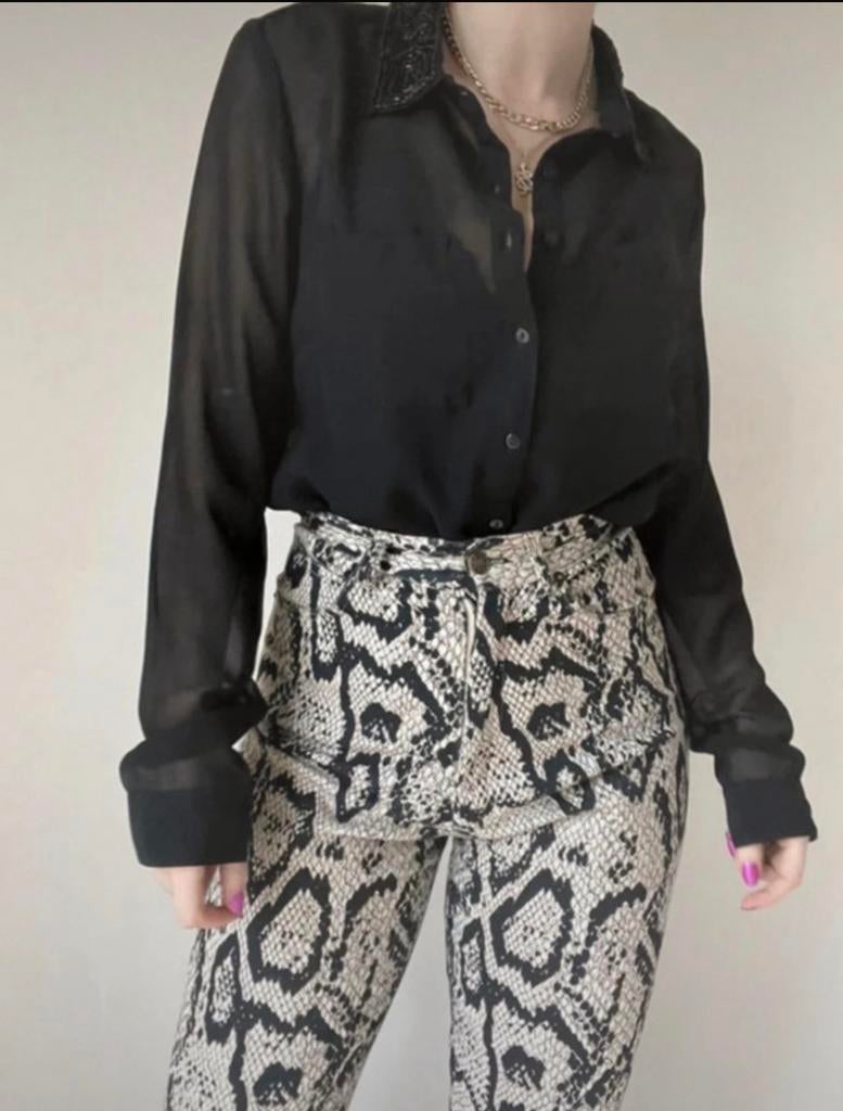 Doorzichtige blouse met kralen kraag, S/M. Fancy glitter, Verzenden, Zwart, Maat 36 (S), Stradivarius