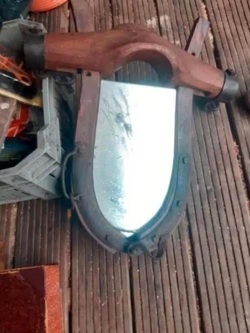 Antieke patrijspoort spiegel - uniek decoratiestuk, Antiek en Kunst, Antiek | Spiegels, Ophalen of Verzenden