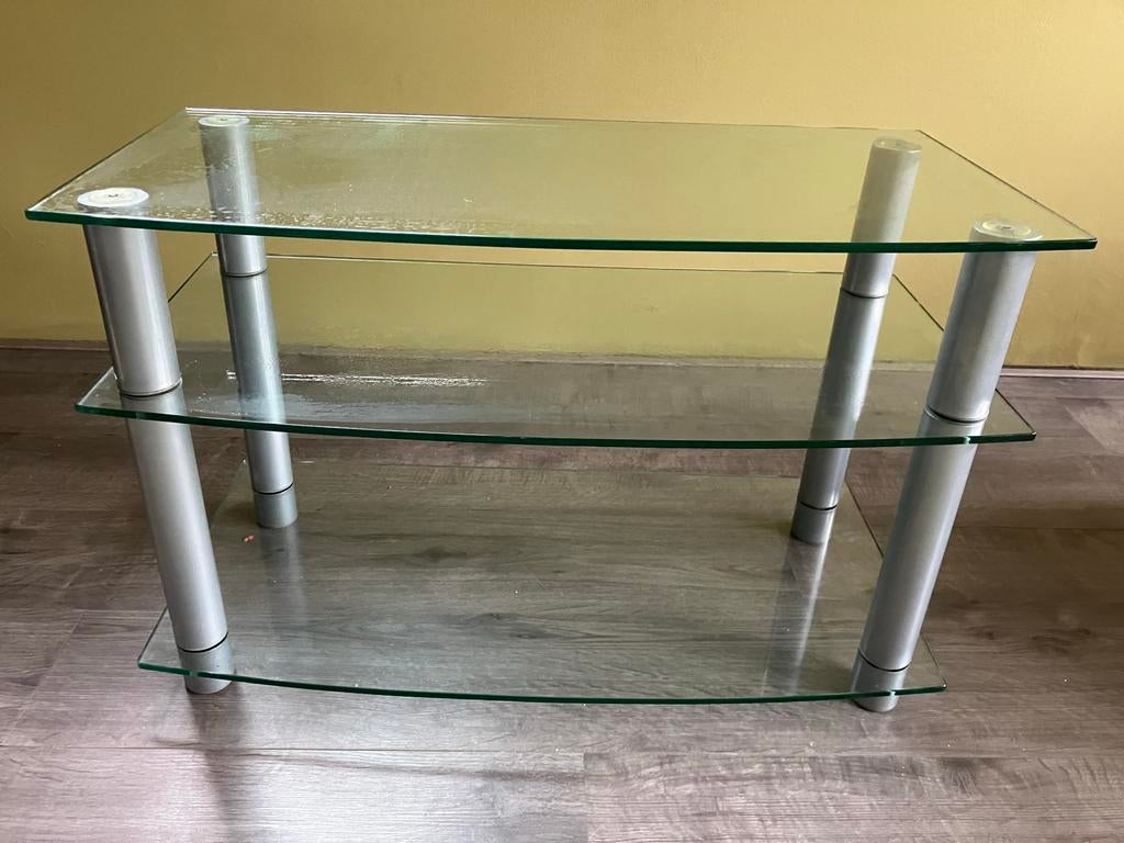 Glazen Audio / TV meubel, Ophalen, Gebruikt, 50 tot 100 cm, Glas