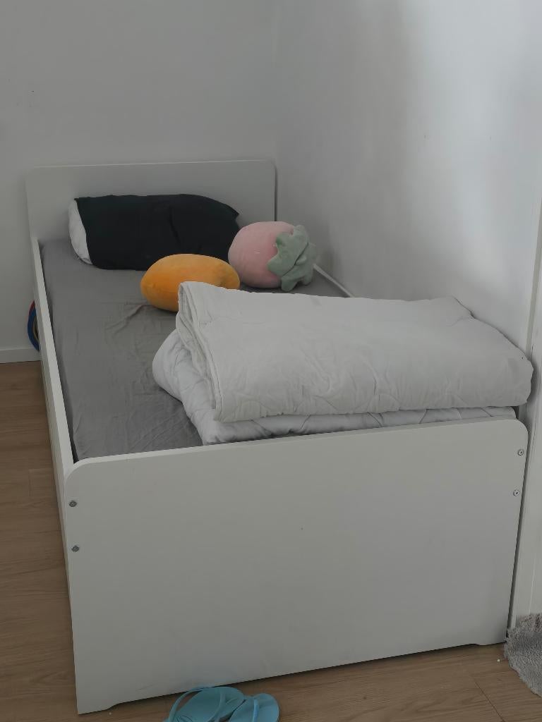 Kinder-/Eenpersoonsbed met Uitschuifbed en Laden – IKEA, Gebruikt, 90 cm, Wit, Tweepersoons