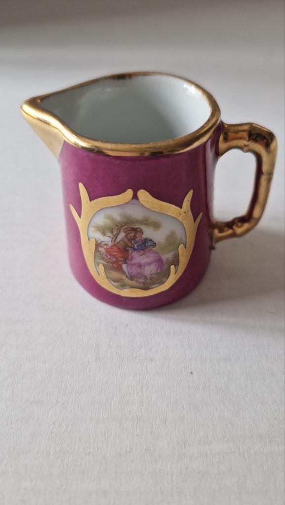 Limoges miniatuur melkkan bordeaux goud –porselein Frankrijk, Antiek en Kunst, Ophalen of Verzenden