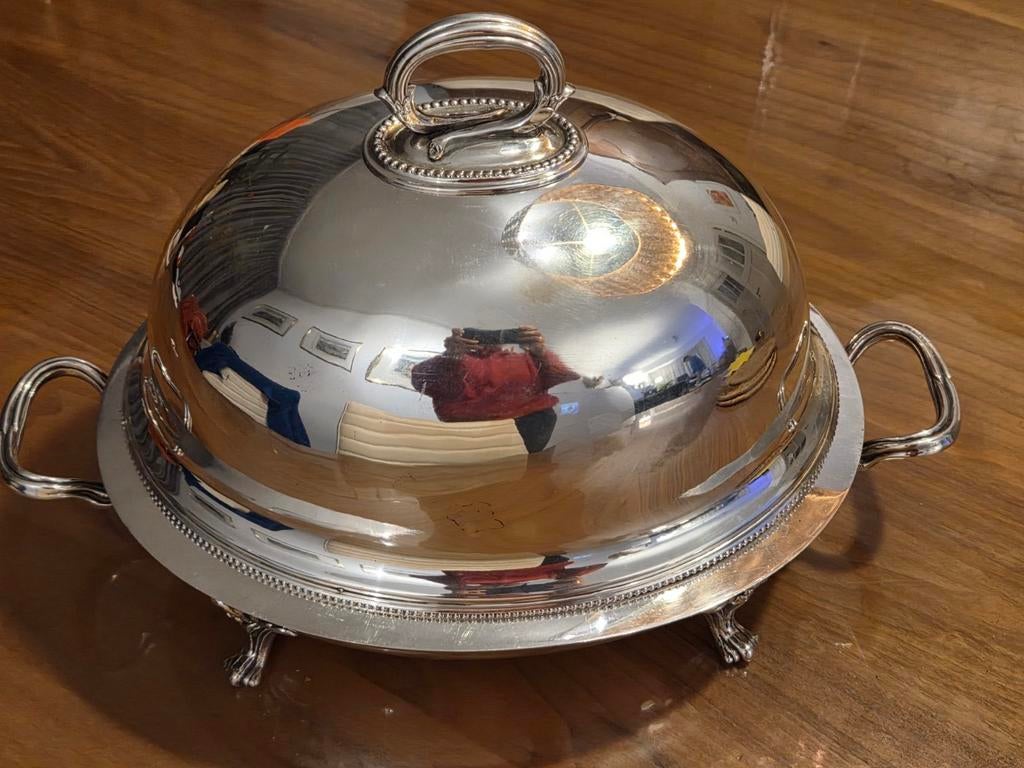 Klassieke Verzilverde Presenteerschaal met Stolp, Antiek en Kunst, Ophalen of Verzenden, Zilver