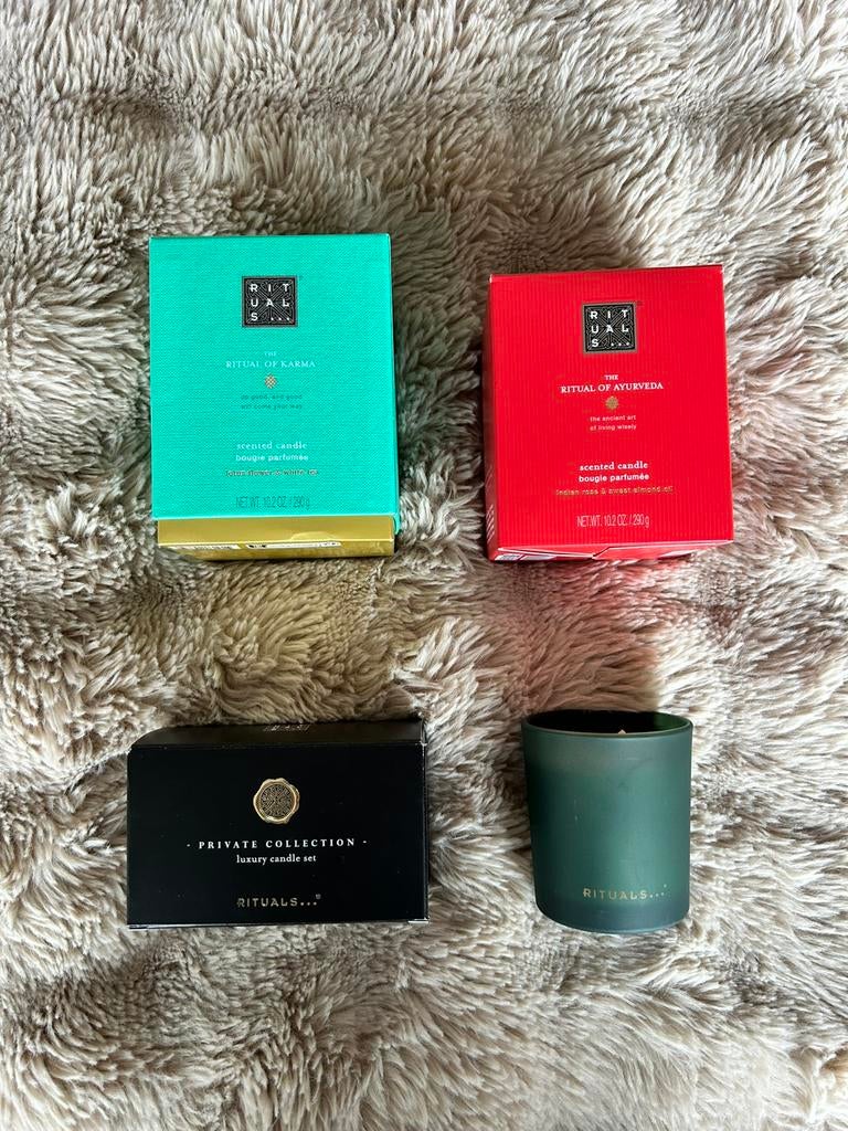 NIEUW 4 Rituals kaarsen Karma, Ayuverda, Private/Luxery,Jing, Huis en Inrichting, Woonaccessoires | Kandelaars en Kaarsen, Ophalen of Verzenden