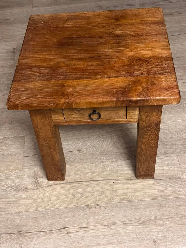 Teakhouten bijzet tafeltje/salontafeltje, Ophalen, Minder dan 45 cm, Minder dan 55 cm, Vierkant