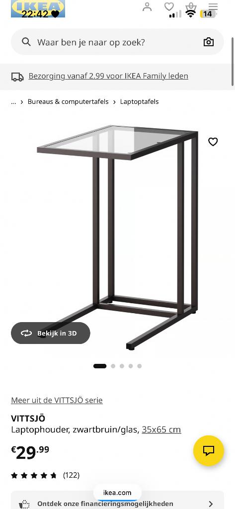Ikea vittsjo laptophouder, Ophalen, Minder dan 55 cm, Metaal of Aluminium, Zo goed als nieuw