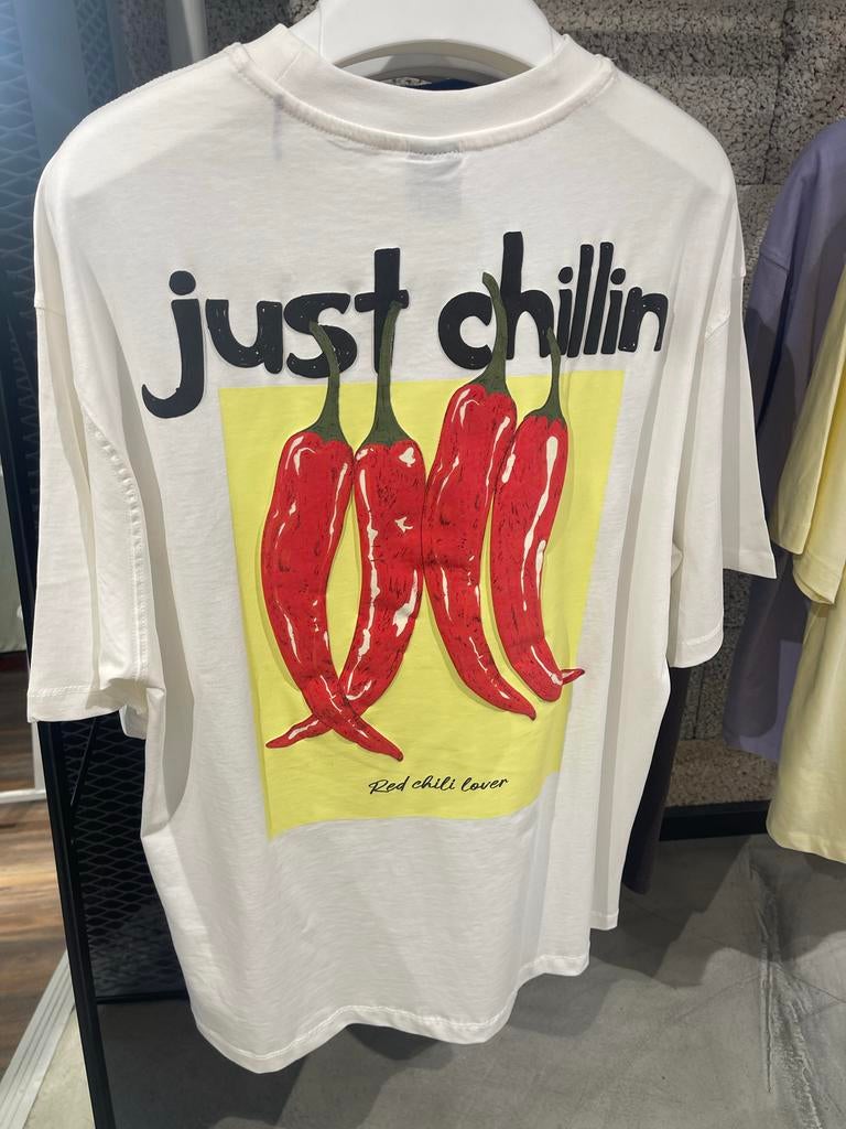Wit T-shirt met chilipepers, Kleding | Dames, T-shirts, Ophalen of Verzenden, Gedragen, Wit, Korte mouw