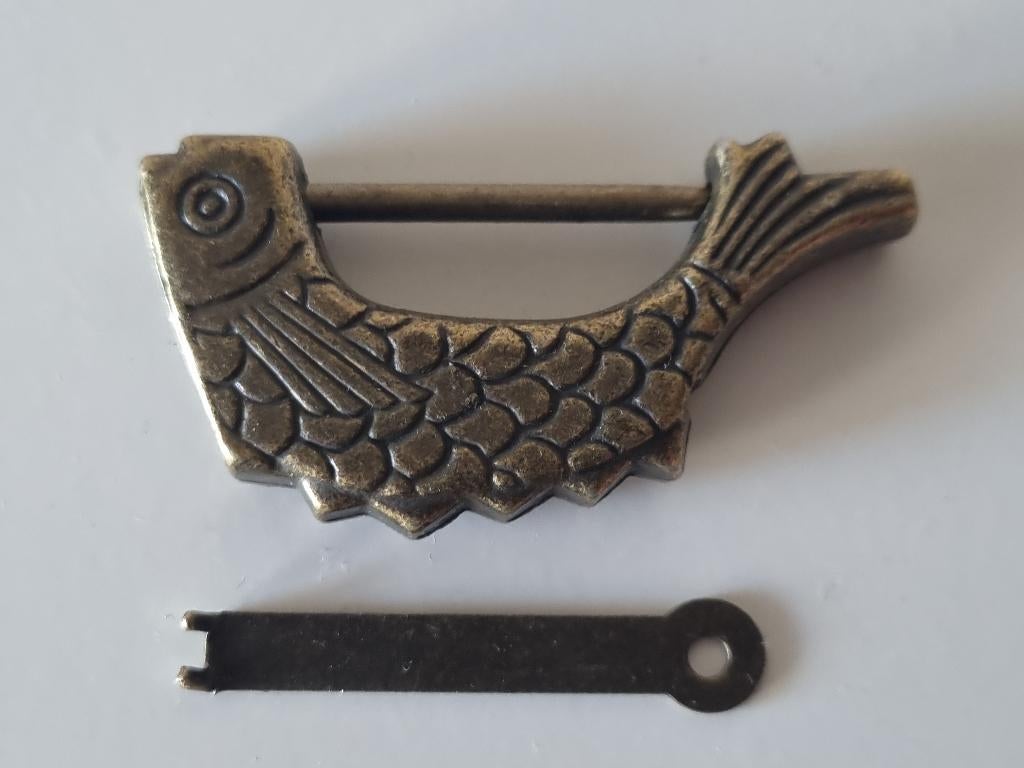 Chinees Koperen Schuifslotje Vismodel., Ophalen of Verzenden