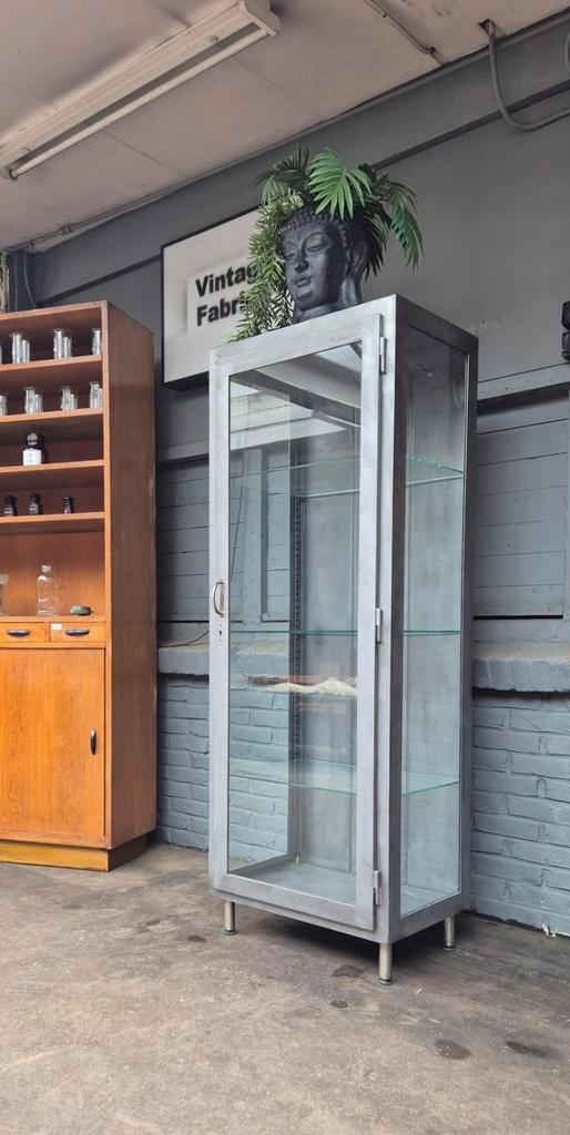 Metalen Apothekerskast | Dokterskast | Schoolkast, Huis en Inrichting, Kasten | Vitrinekasten, Gebruikt, 150 tot 200 cm, 50 tot 100 cm