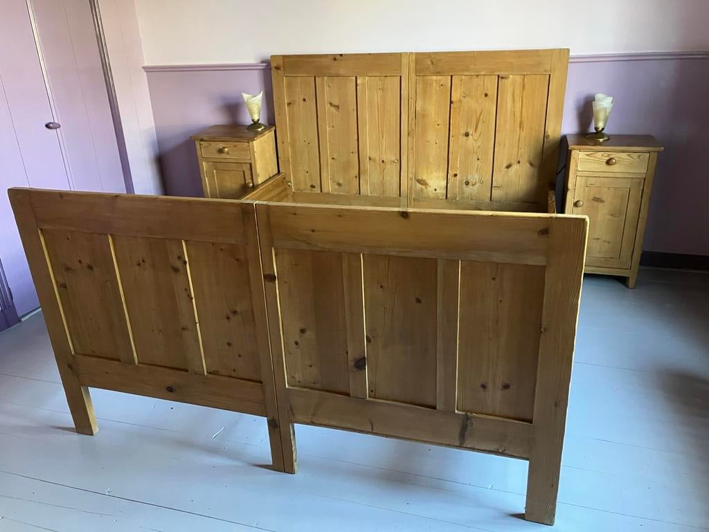 Romantisch blank houten tweepersoonsbed 160x200, Ophalen, Gebruikt, Bruin, Tweepersoons