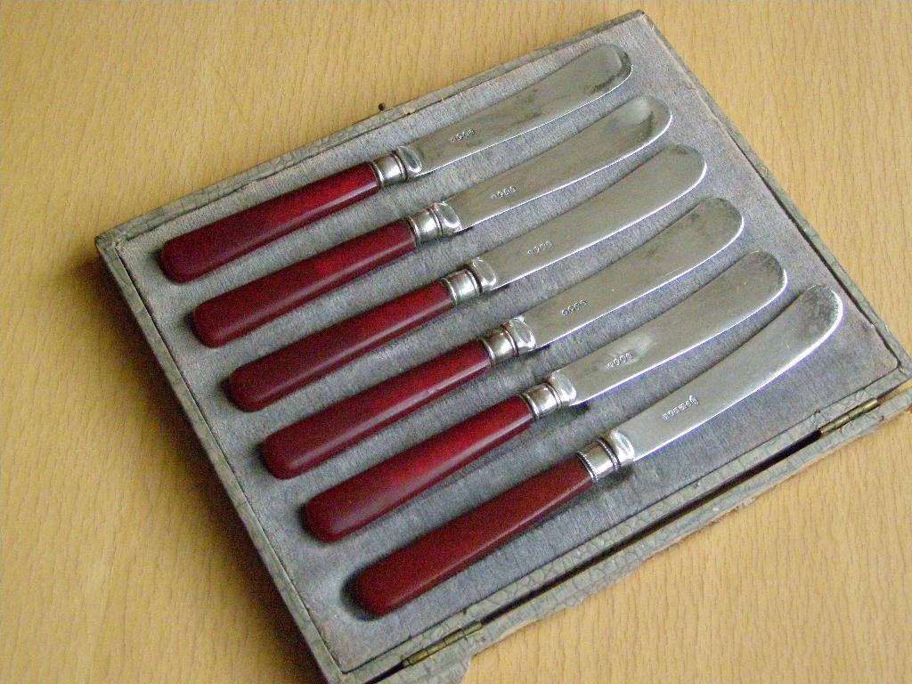 ZES FRUITMESJES ZILVER EPNS EN GEMERKT HF&CoS EP 16 cm, Antiek en Kunst, Antiek | Bestek, Ophalen of Verzenden