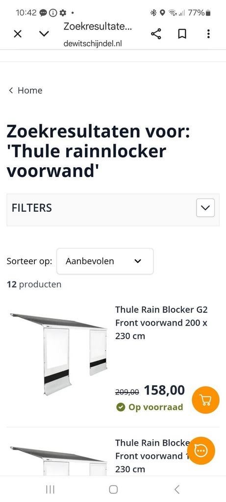 Thule Rain Blocker Voorwand luifel, Ophalen of Verzenden, Zo goed als nieuw