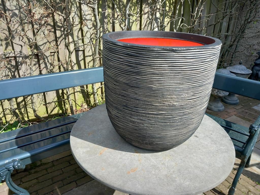 Grote kunststof plantenbak met trolley - Antraciet, Tuin en Terras, Bloempotten, Ophalen, Kunststof, 40 cm of meer, Rond