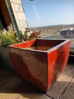Grote vierkante terraspot wijnrood 40x40x38 cm helemaal heel, Ophalen, Steen, Vierkant, Zo goed als nieuw