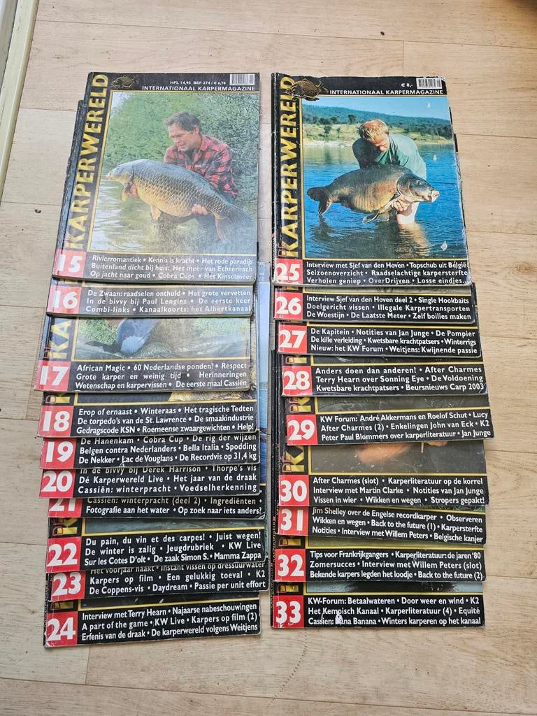 19 tijdschriften de karperwereld (denk 2001-2003) nr 15tm33, Ophalen of Verzenden