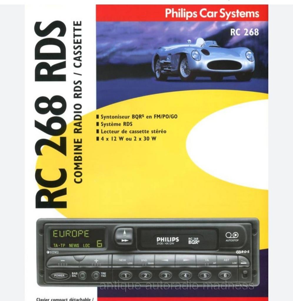 Vintage Philips RC 268 RDS autoradio cassettedeck, Auto diversen, Ophalen of Verzenden, Zo goed als nieuw