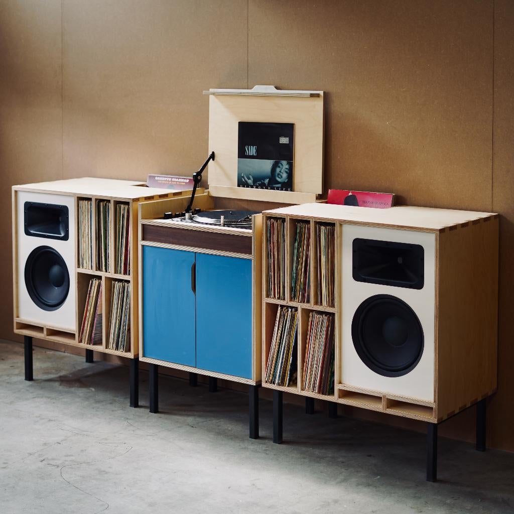 Unieke Audiomeubels van Berken Multiplex & Vinyl Kasten, Modern / mid century, Nieuw, Ophalen of Verzenden, 200 cm of meer