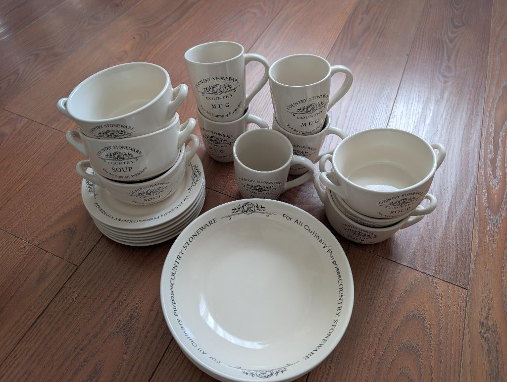 Servies crème country stoneware, Ophalen, Gebruikt, Overige stijlen, Aardewerk
