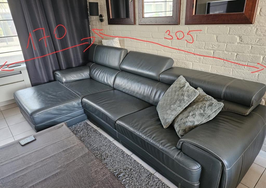 Leren hoekbank van Goossens, Ophalen, Gebruikt, Hoekbank, 300 cm of meer