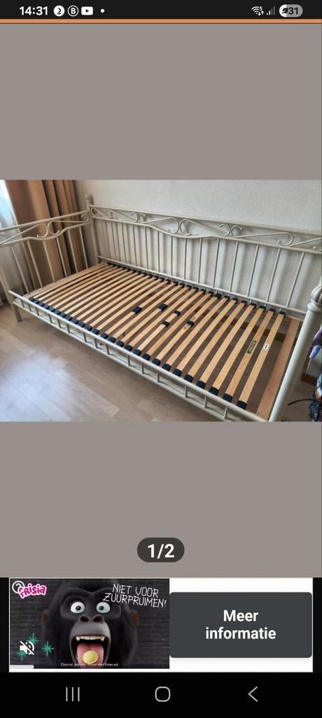 Mooi bed compleet met bodem en mooi en goed matras 2mtr bii, Huis en Inrichting, Ophalen, 90 cm, Eenpersoons, Wit