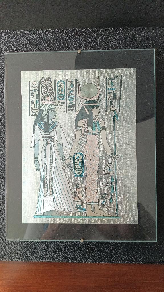 Afbeelding Egyptische goden Isis en Osiris – papyruskunst, Ophalen of Verzenden