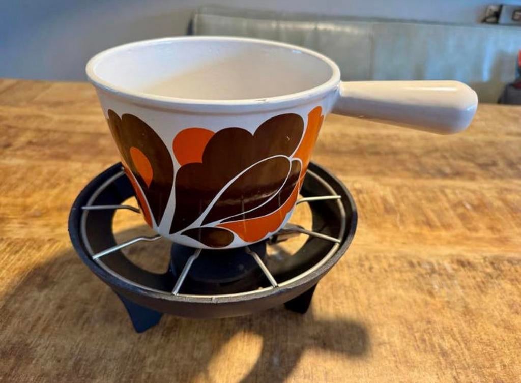 Vintage Le Creuset kaasfondue set, Ophalen of Verzenden, Gebruikt, Gietijzer, Overige typen