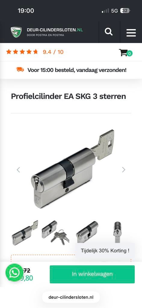 Winkhaus cilinderslot 70/75 mm nieuw en ongebruikt, Ophalen of Verzenden, Nieuw, Rvs, Slot