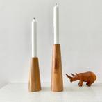 2 Deens Design KANDELAREN conisch model hout retro teak, Gebruikt, Bruin, Ophalen of Verzenden, Hout