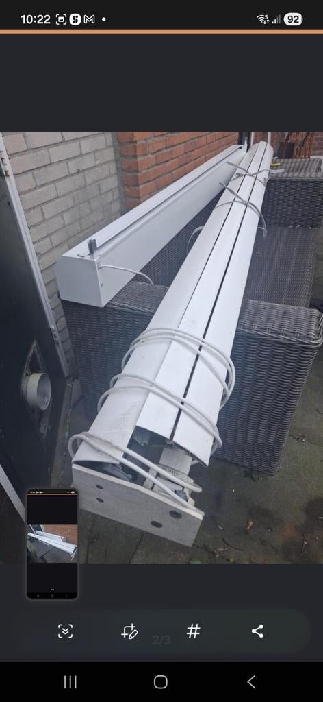 Zonnescherm 3.60m breed met elektrische bediening, Ophalen