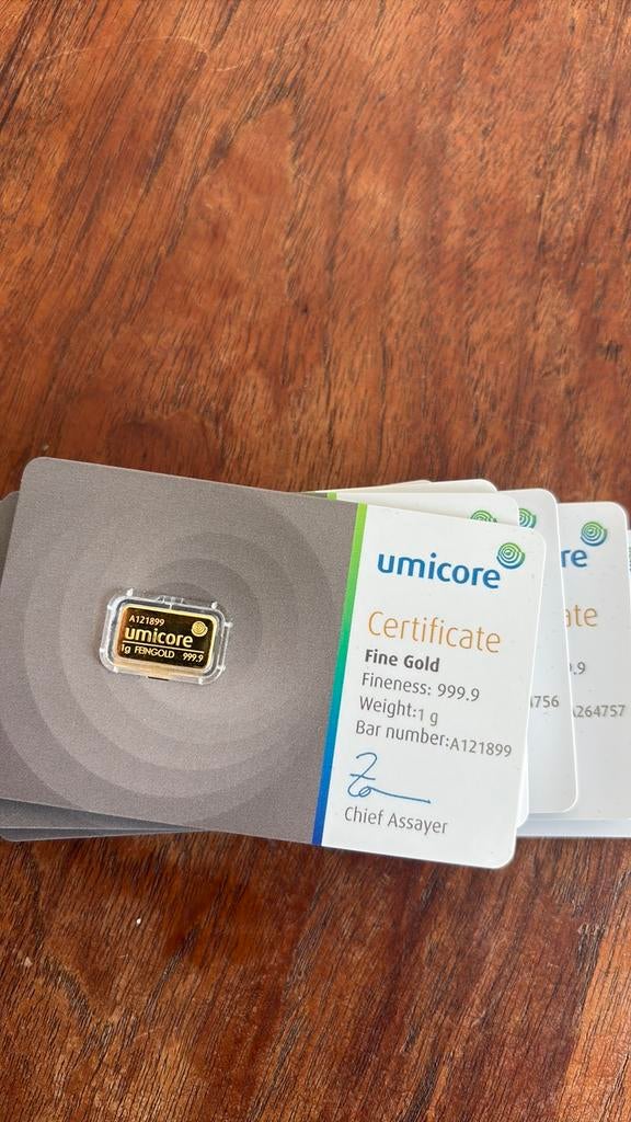 Umicore goudbaar 1gr, Postzegels en Munten, Edelmetalen en Baren, Ophalen, Goud