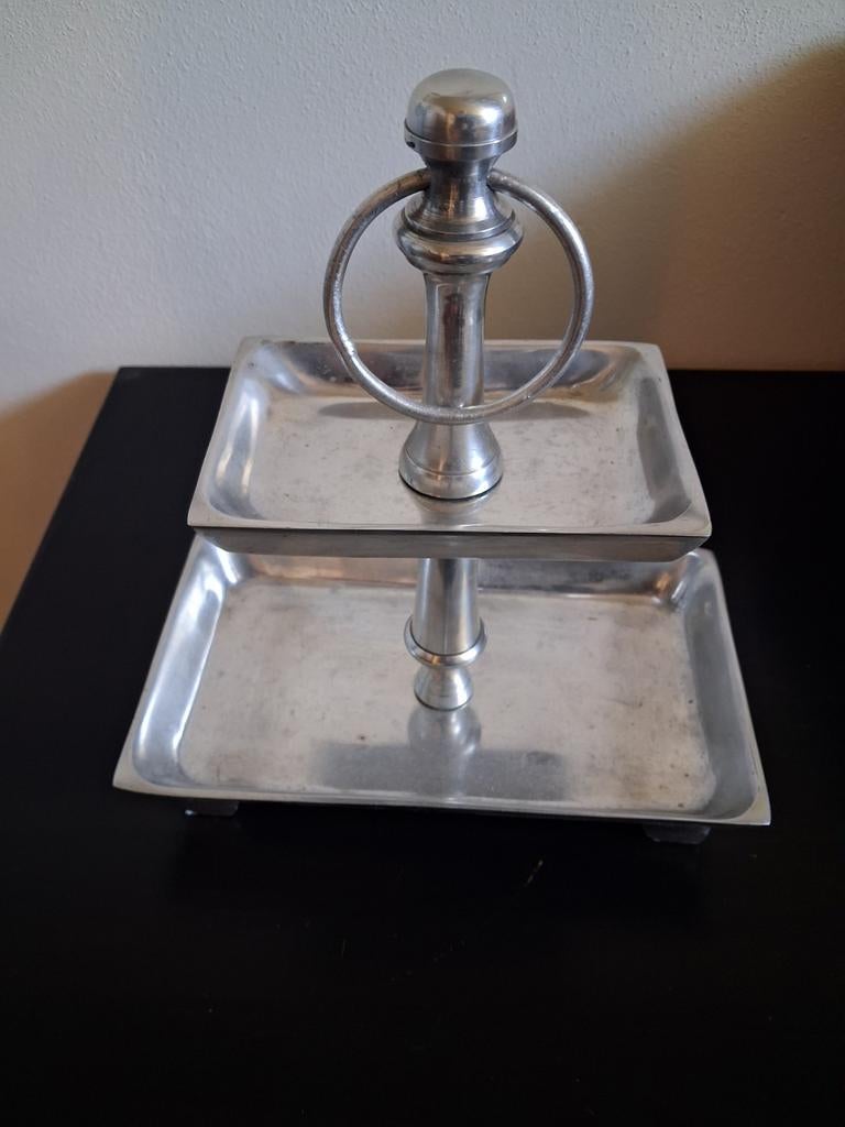 Mooie schaal en etagere zilverkleur, Ophalen, Zo goed als nieuw