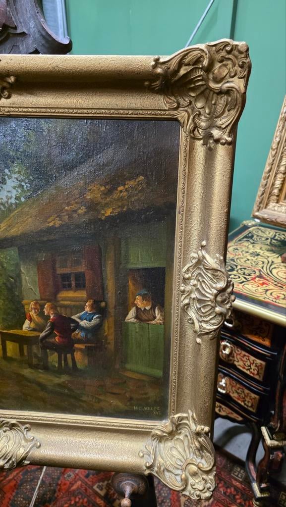Romantisch schilderij met bladgouden lijst, Antiek en Kunst, Kunst | Schilderijen | Klassiek, Ophalen of Verzenden
