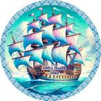 L1634 luxe icing schip 19cm eetbare taart plaat print top, Ophalen of Verzenden, Nieuw, Taarten, Versiering